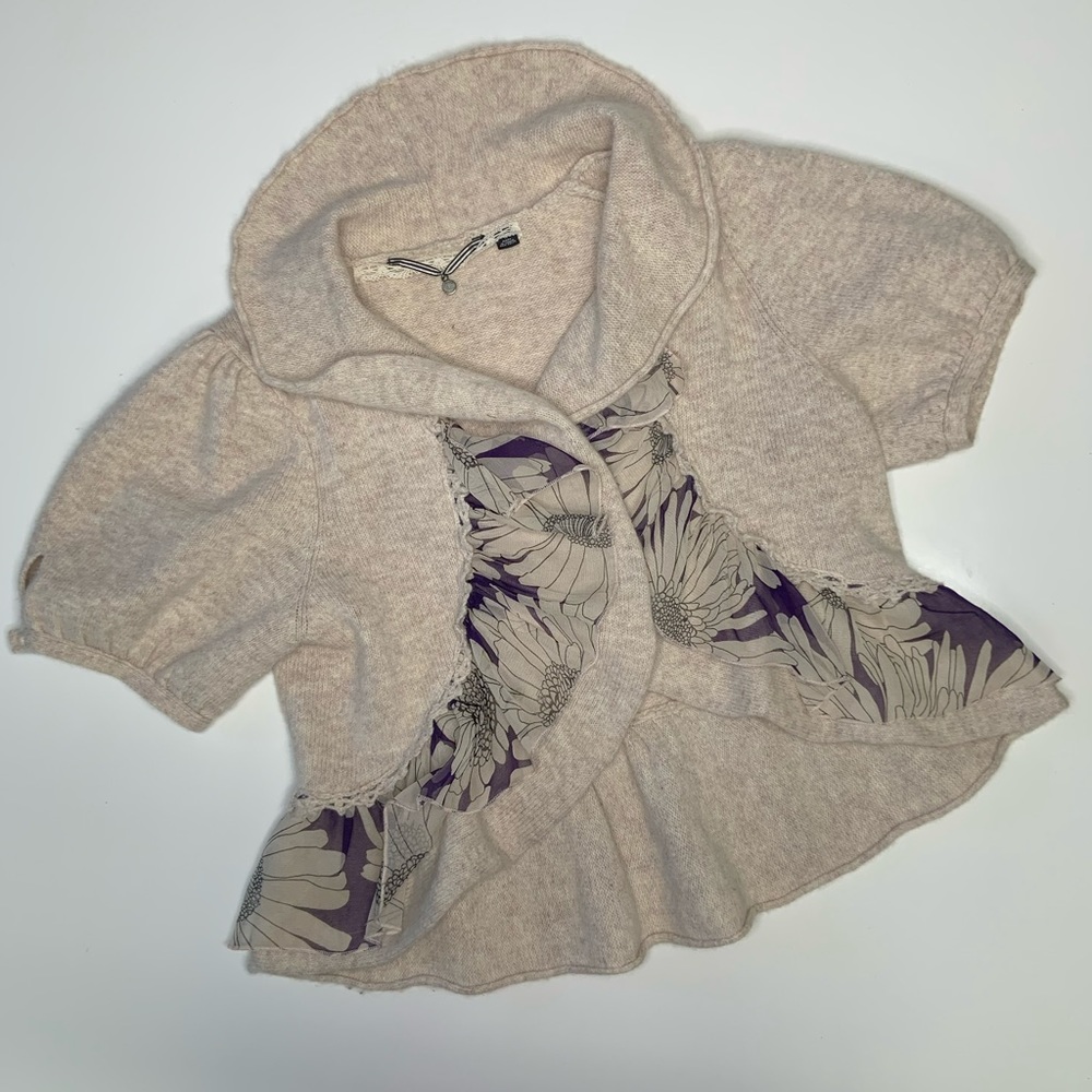 Anthro Cream Knitted and Knotted Wool Angora Cardi